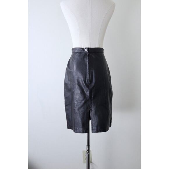 Vintage 1990s Barney's CO-OP Brown Leather High Rise Pencil Skirt - Picture 6 of 10